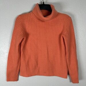 Asha Cashmere Turtleneck Sweater Womens‎ Small Sherbert Orange Ribbed Classic